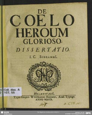 De Coelo Heroum Glorioso : Dissertatio