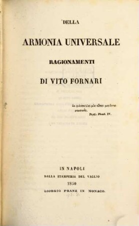 Della armonia universale ragionamenti