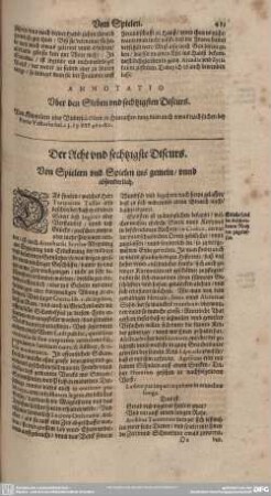 Der Acht und sechtzigste Discurs. Von Spielern und Spielen ins gemein/unnd absonderlich.