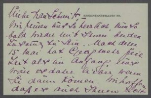 Brief Benjamine Kolbe an Charlotte Schmitt