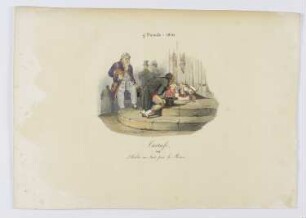 9e Parade – 1820, Tartufe ou: L’Habit ne fait pas le moine, Blatt 9 der Folge "Métamorphoses d’Arlequin – Parades jouées sur le Théâtre Français"