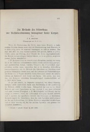 Die Methode des Schwebens zur Dichtebestimmung homogener fester Körper.
