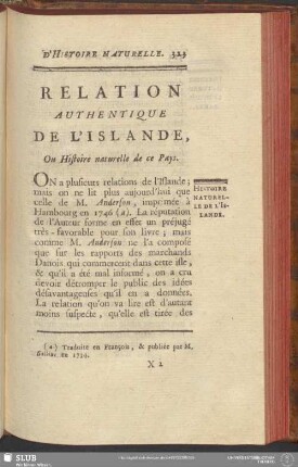Relation Authentique De L'Islande, Ou Histoire naturelle de ce Pays