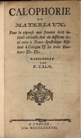 Calophorie ... : Nuntiatur Streitt ...