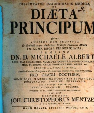 Diss. inaug. med. de diaeta principum
