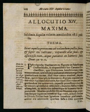 108-116, Allocutio XIV. Maxima. Sublimis Aquilae volatus aemulandus est à pullis