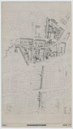 Offener Städtebaulicher Ideenwettbewerb "Fasanenstraße", 1. Stufe (nicht realisiert), 2. Preisgruppe – Lageplan. Berlin-Charlottenburg/Wilmersdorf, Grolmanstraße 41-43, Kantstraße 155-157, Fasanenstraße 81, Fasanenstraße 76-77, Uhlandstraße 18-19