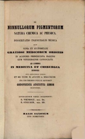 De nonnullorum pigmentorum natura chemica ac physica