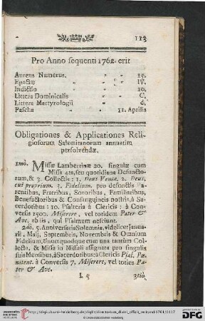 Pro Anno sequenti 1761 erit
