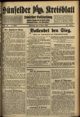 Zweite Ausgabe vom Samstag, den 09. April 1932.