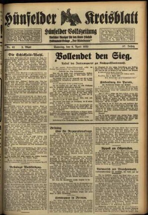 Zweite Ausgabe vom Samstag, den 09. April 1932.