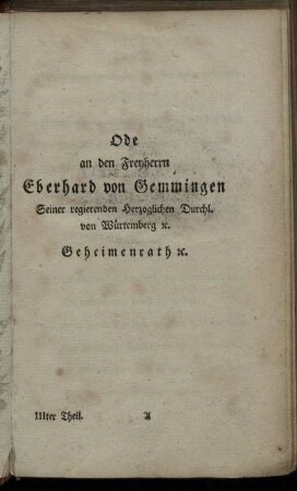 Ode an den Freyherrn Eberhard von Gemmingen [...]