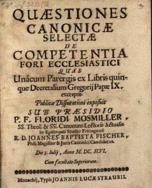 Quaestiones Canonicae Selectae De Competentia Fori Ecclesiastici