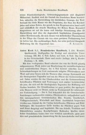 128-129 [Rezension] Koch, Anton, Leben mit Gott. Das Leben in der Gemeinschaft. - 1. u. 2. Aufl