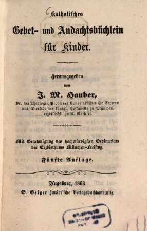 Katholisches Gebet- und Andachtsbüchlein für Kinder