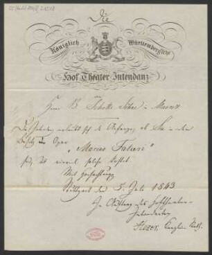 Brief an B. Schott's Söhne : 05.07.1843