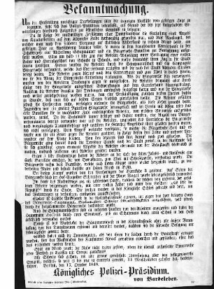 Bekanntmachung. Um der Verbreitung unrichtiger Darstellungen [...] (Sammlung Friedlaender)