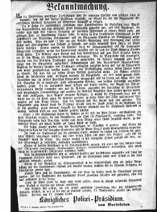 Bekanntmachung. Um der Verbreitung unrichtiger Darstellungen [...] (Sammlung Friedlaender)