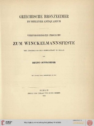Band 74: Programm zum Winckelmannsfeste der Archäologischen Gesellschaft zu Berlin: Griechische Bronzeeimer im Berliner Antiquarium
