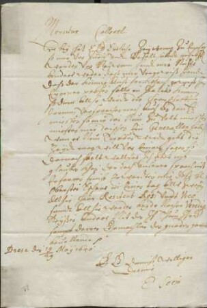 Schreiben von Emmanuel Söm aus Brescia (Leutnant) an Oberst Ferdinand Geizkofler