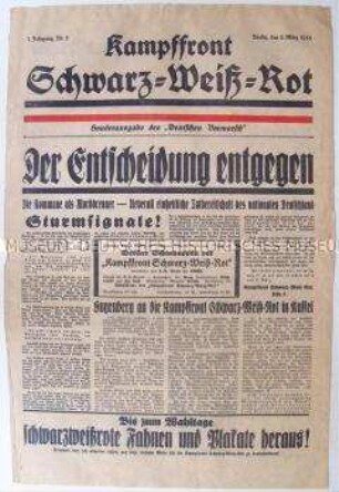 Wahlausgabe der deutschnationalen Zeitung "Deutschen Vormarsch" zur Reichstagswahl am 5. März 1933 (Nr. 3)