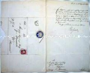 Berufung zum kaiserlichen Regierungsrat für Karl Ludwig Hauschild, beiliegend Übergabeschreiben des Berufungsschreibens; Straßburg 13. Oktober 1873