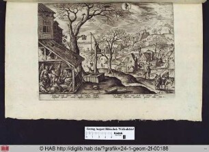 Landschaft mit Szenen aus dem Leben Christi: ein Engel verkündet Joseph er solle mit Maria und Christus nach Ägypten flüchten.