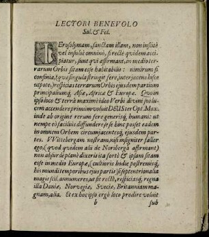 Lectori Benevolo Sal. & Fel.