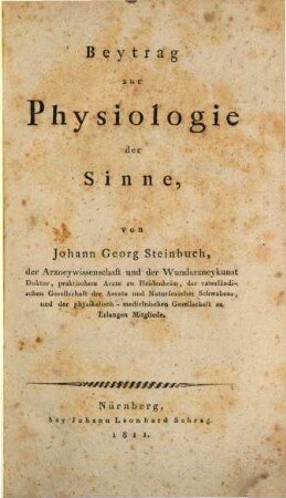Beytrag zur Physiologie der Sinne