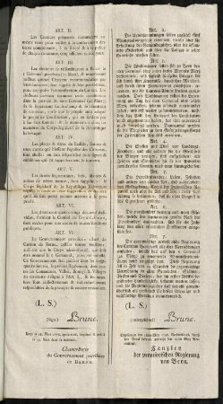 An die Einwohner des Cantons Bern