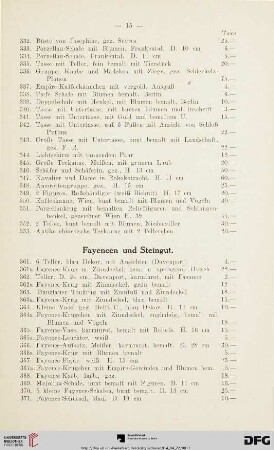 Fayencen und Steingut (Nr. 361-410a)