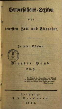 Conversations-Lexikon der neuesten Zeit und Literatur : In vier Bänden, Vierter Band. S bis Z