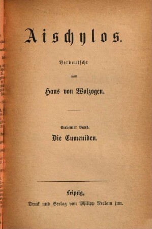 Aischylos : [Werke], 7. Die Eumeniden
