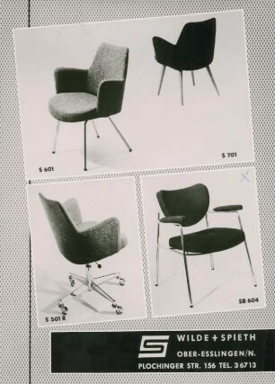 Sessel "SB 604", "S 601", "S 701" und "S 501 R" der Wilde + Spieth Designmöbel GmbH & Co. KG