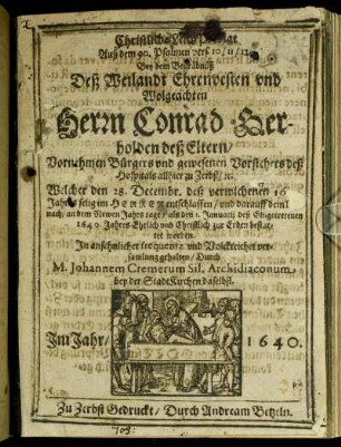 Christliche LeichPredigt Auß dem 90. Psalmen vers. 10