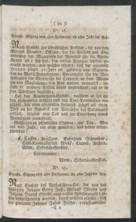No. 27. Straßb. Sitzung vom 4ten Reifmonat, im 2ten Jahr der Rep.