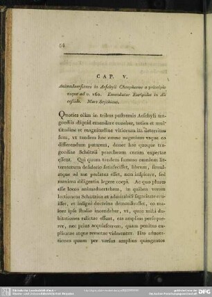 Cap. V. Animadversiones in Aeschyli Choephoros a principio usque ad v. 160. Emendatur Euripides in Alcesiide. Mars Scythicus