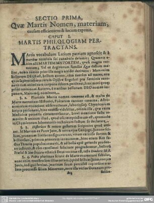 Sectio Prima, Quae Martis Nomen, materiam, causam efficientem & locum exponit