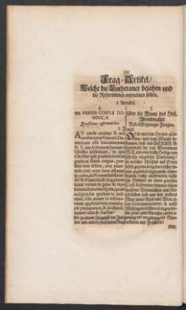 Frag-Artikel/ Welche die Lutheraner bejahen und die Reformirten verneinen sollen.