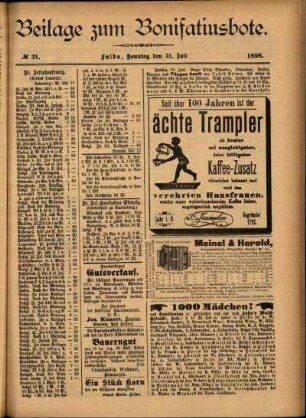 Zweite Ausgabe vom Sonntag, den 31. Juli 1898.