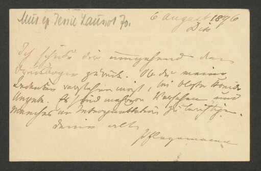 Postkarte an Marie von Bülow : 06.08.1896