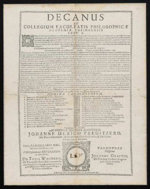Decanus Et Collegium Facultatis Philosophicae Academiae Tubingensis Lect. S.