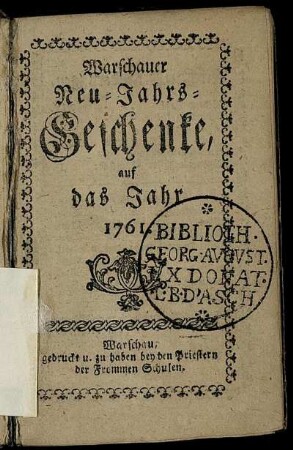 1761: Warschauer Neu-Jahrs-Geschenke, auf das Jahr 1761