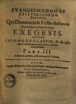 Evangelicorum et epistolicorum textuum, qui dominicis & festis diebus in ecclesia tractari solent, exegesis, 3