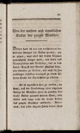 Von der wahren und eigentlichen Kultur des ganzen Menschen.