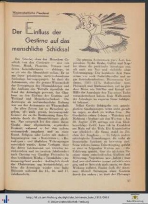 Der Einfluss der Gestirne auf das menschliche Schicksal.