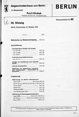 Nr. 60, 22. Oktober 1987