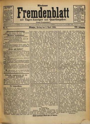 Münchener Fremdenblatt : mit Tagesanzeiger und Quartiergeber. 1885,4/6 = Jg. 8