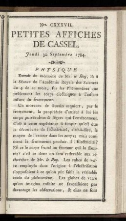 No CXXXVII (Jeudi 30 Sepembre 1784)