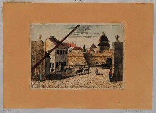 Das Wilsche Tor (Wilsdruffer Tor) an Stelle des heutigen Postplatzes in Dresden vor seiner Beseitigung 1811, Blick nach Osten